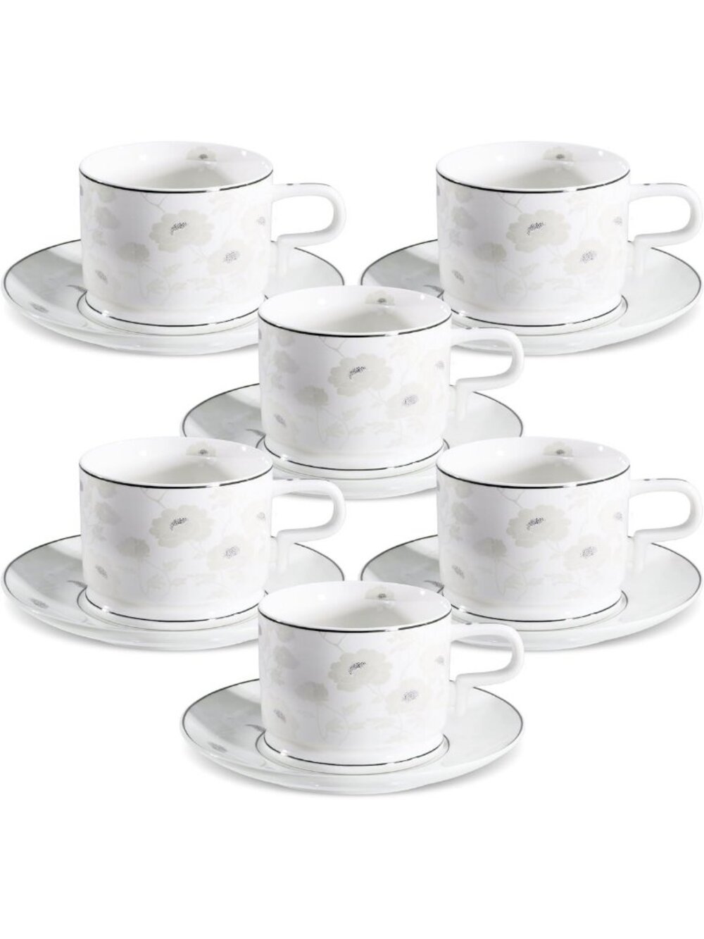 Elegant Peony Floral Bone China Tea Cup & Saucer Set for 6 - Perfect Gift!
